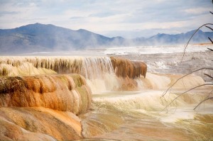 Mammoth Hot Springs at Yellowstone National Park where travertine is deposited from the geothermal waters